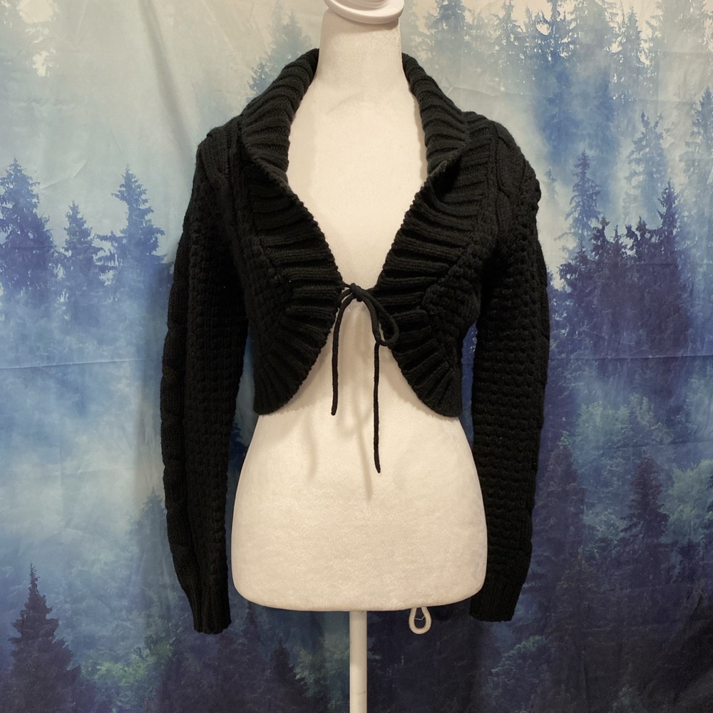 New York & company‎ Cropped cardigan Black knit long sleeve size Small